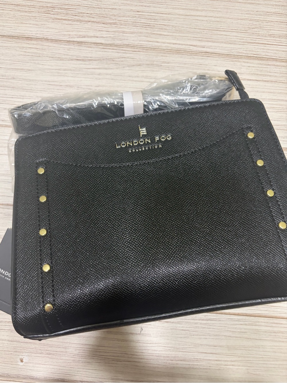 London Fog Black Bag with Gold-Tone Stud Accents